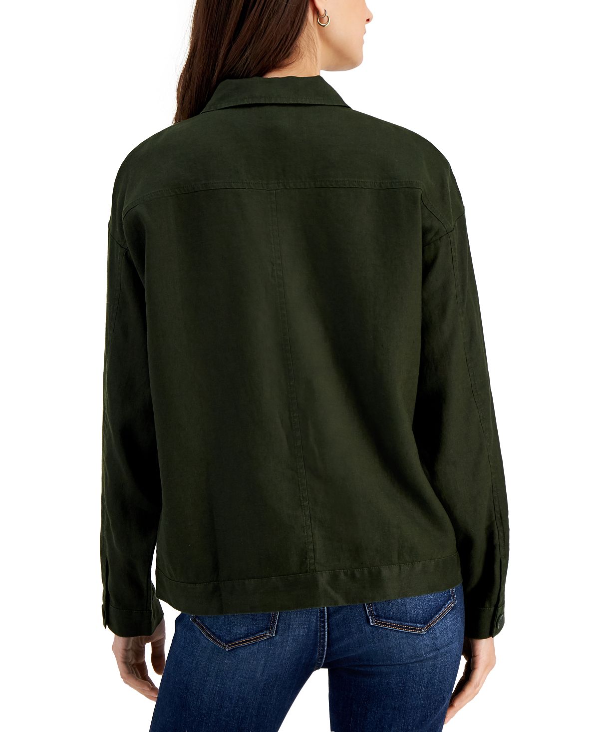 Eileen Fisher Women's Organic Linen Classic Collar Jacket Green Size X-Large