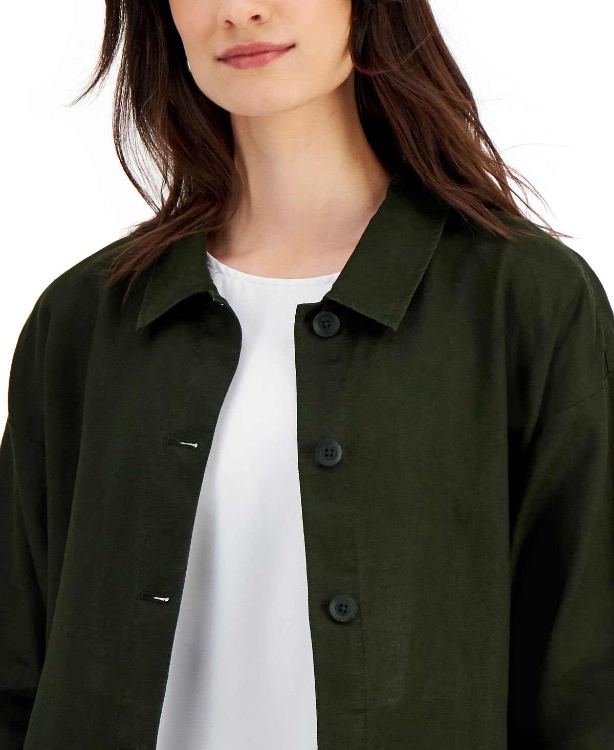 Eileen Fisher Women's Organic Linen Classic Collar Jacket Green Size X-Large