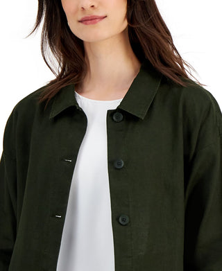 Eileen Fisher Women's Organic Linen Classic Collar Jacket Green Size X-Large