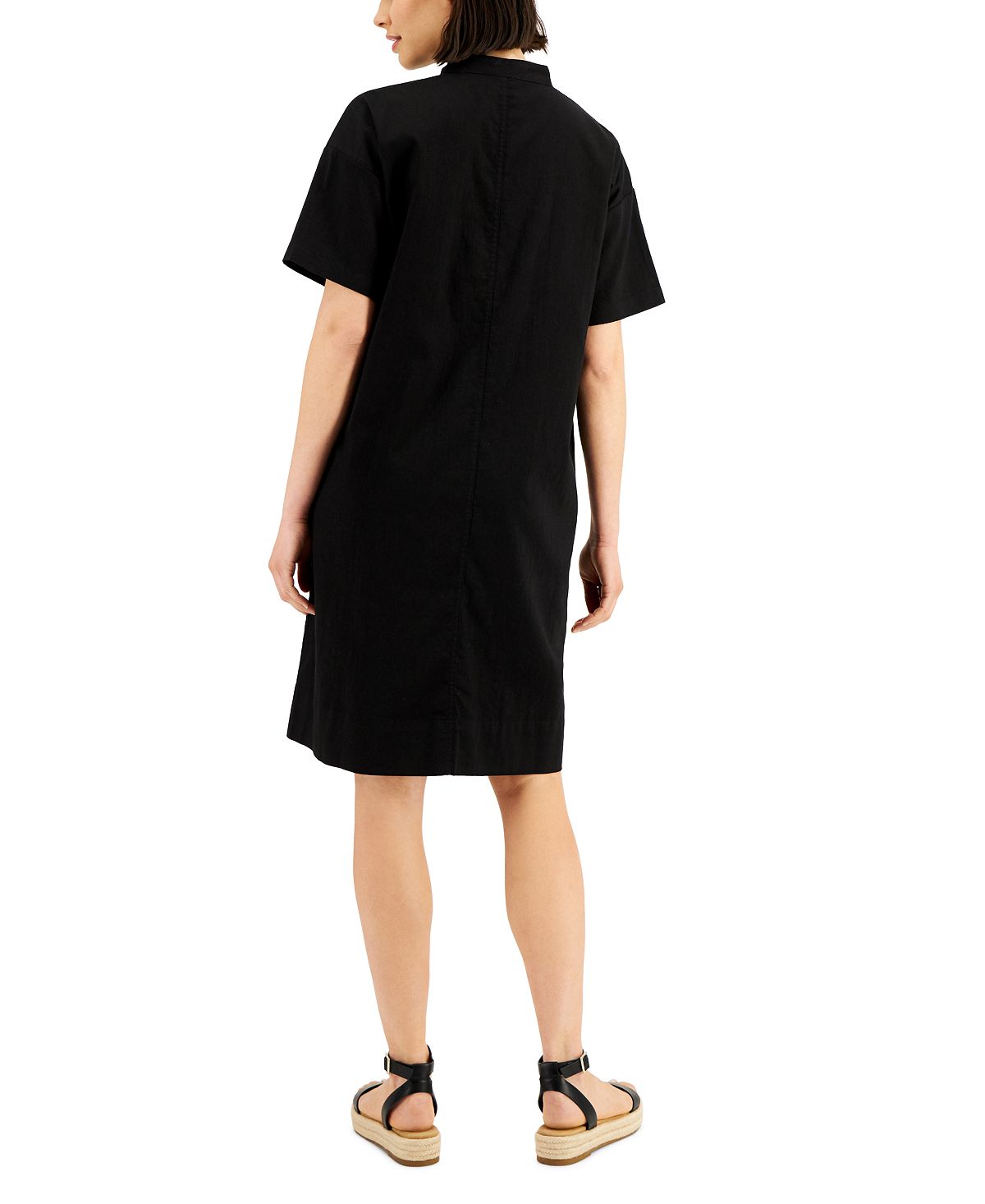 Eileen Fisher Women's Organic Cotton Mandarin Collar Shirtdress Black Size Medium