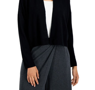 Eileen Fisher Women's Short Organic Linen & Cotton Cardigan Black Size Large
