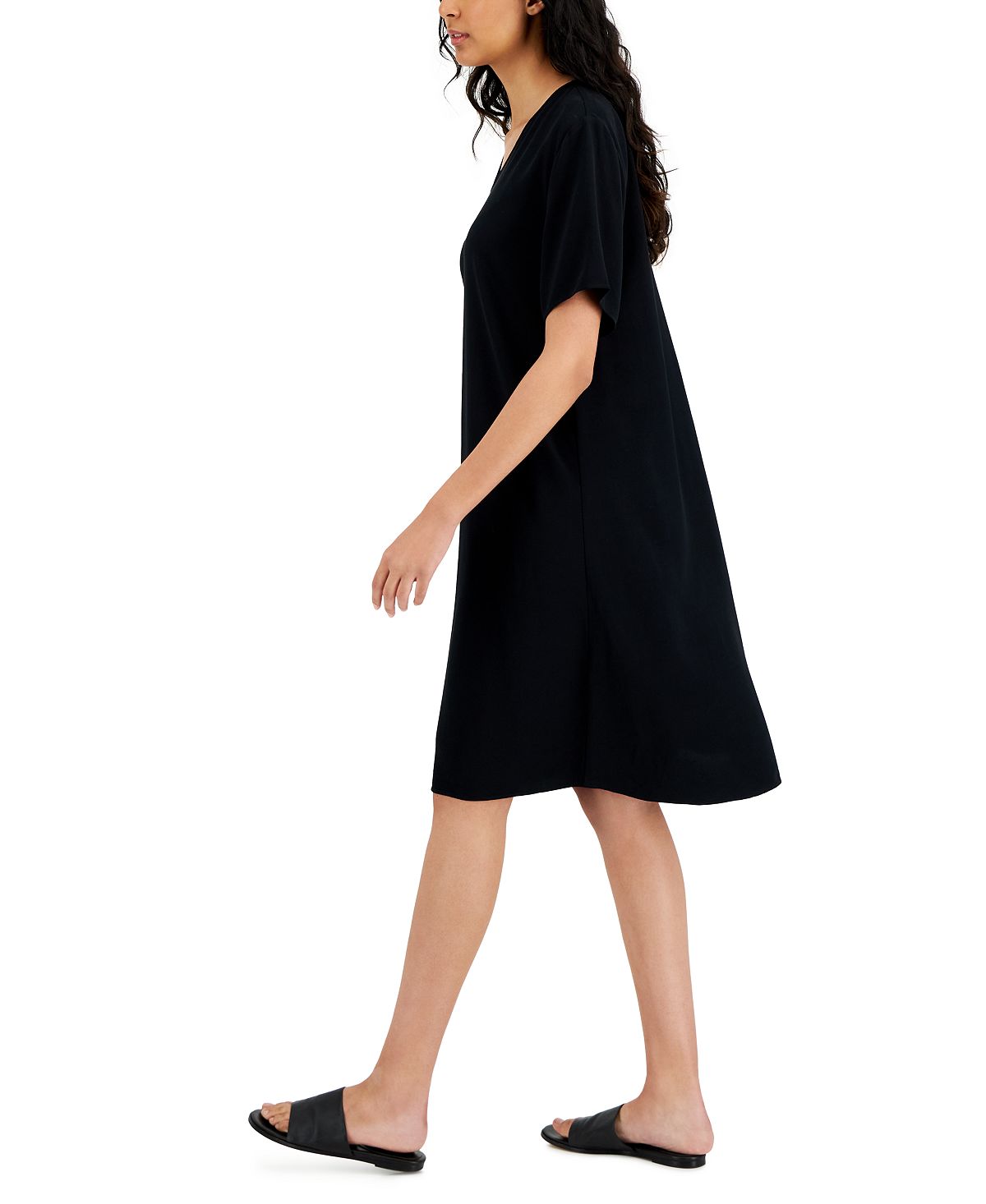 Eileen Fisher Women's V Neck Dress Black Size Large