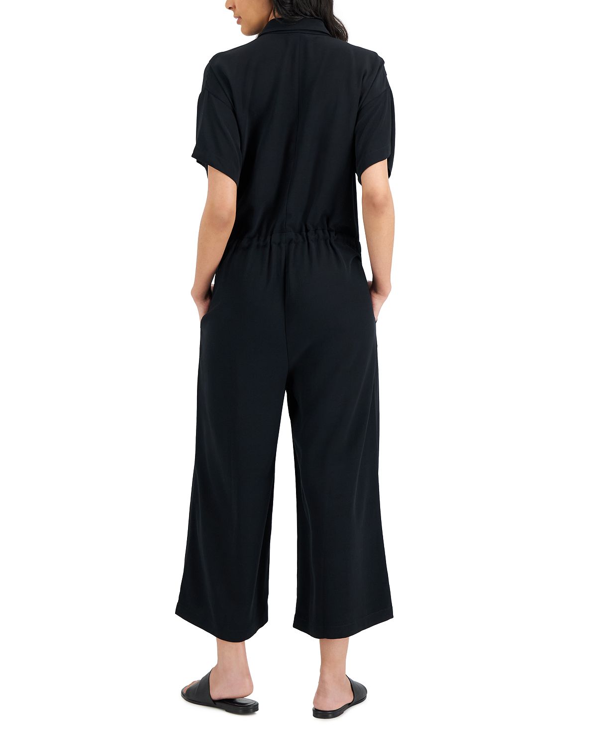 Eileen Fisher Women's Classic Collar Short Sleeve Wide Leg Jumpsuit Black Size X-Large