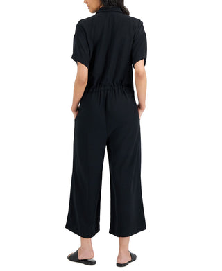 Eileen Fisher Women's Classic Collar Short Sleeve Wide Leg Jumpsuit Black Size X-Large