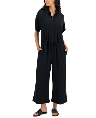 Eileen Fisher Women's Classic Collar Short Sleeve Wide Leg Jumpsuit Black Size X-Large