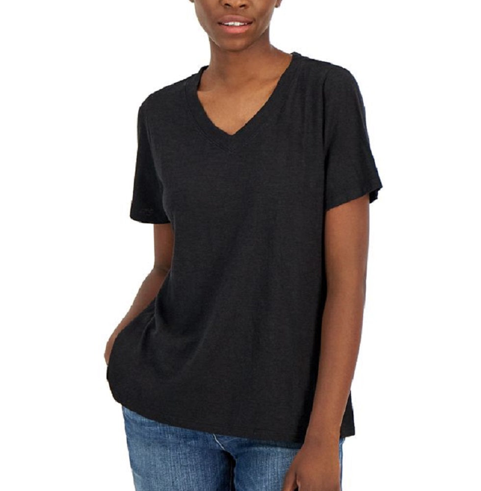 Eileen Fisher Women's V Neck Short Sleeve T Shirt Black Size XX-Small