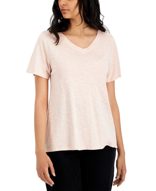 Eileen Fisher Women's V Neck Short Sleeve T-Shirt Pink Size Medium