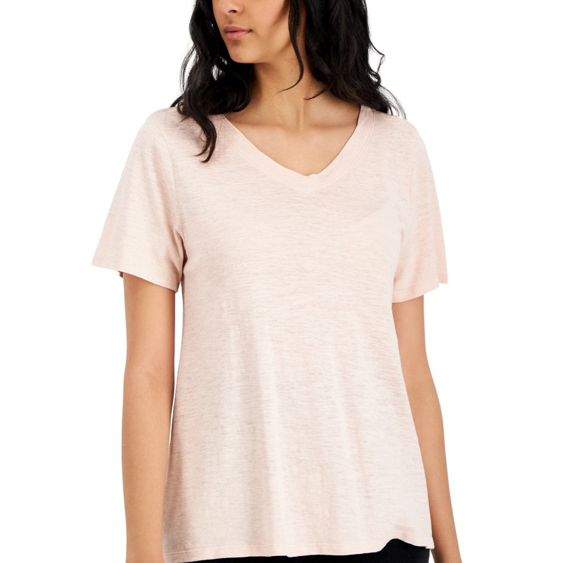 Eileen Fisher Women's V Neck Short Sleeve T-Shirt Pink Size Medium