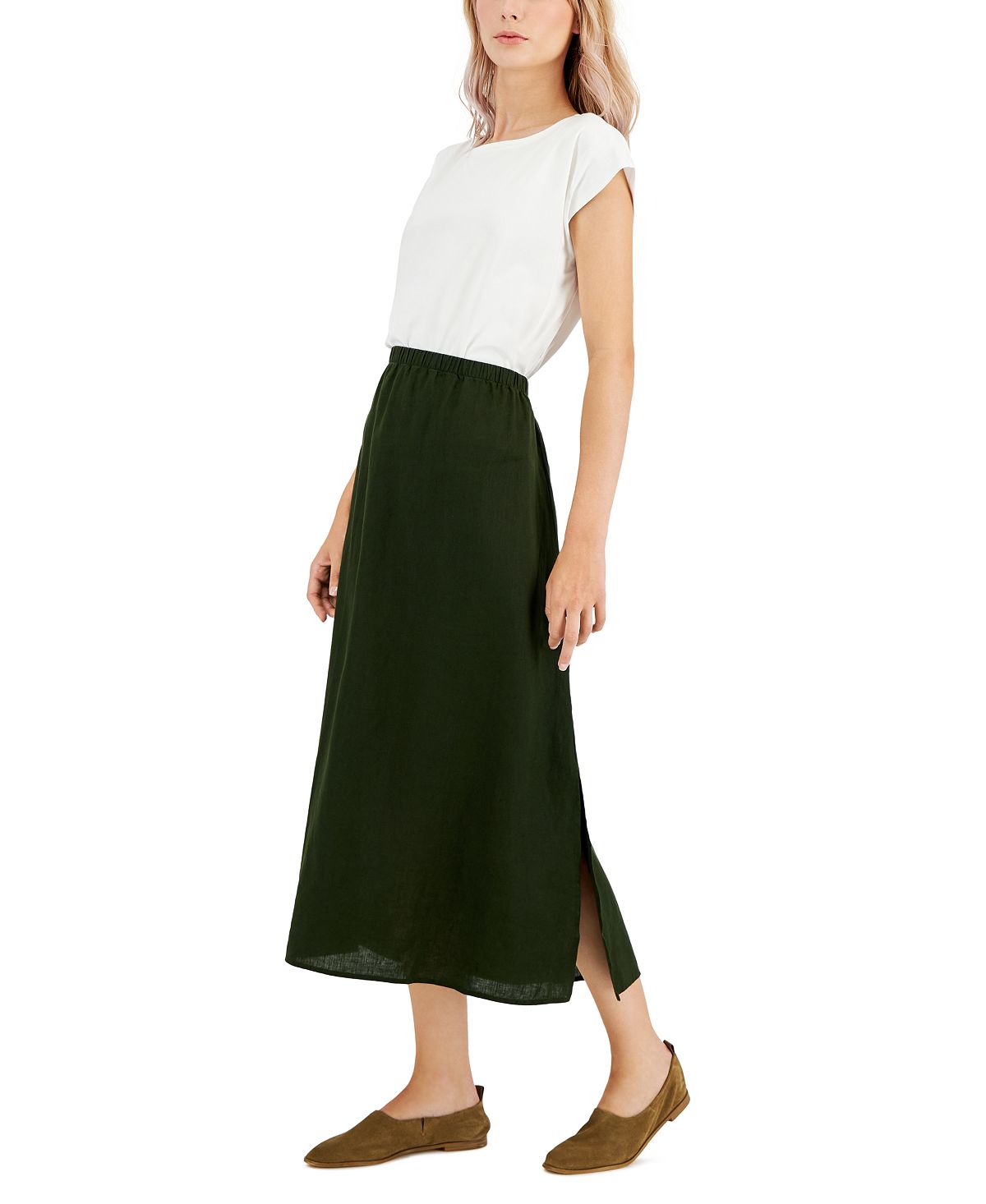 Eileen Fisher Women's Linen Skirt Green Size Large