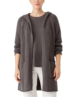 Eileen Fisher Women's Hooded Long Cotton Cardigan Brown Size X-Small