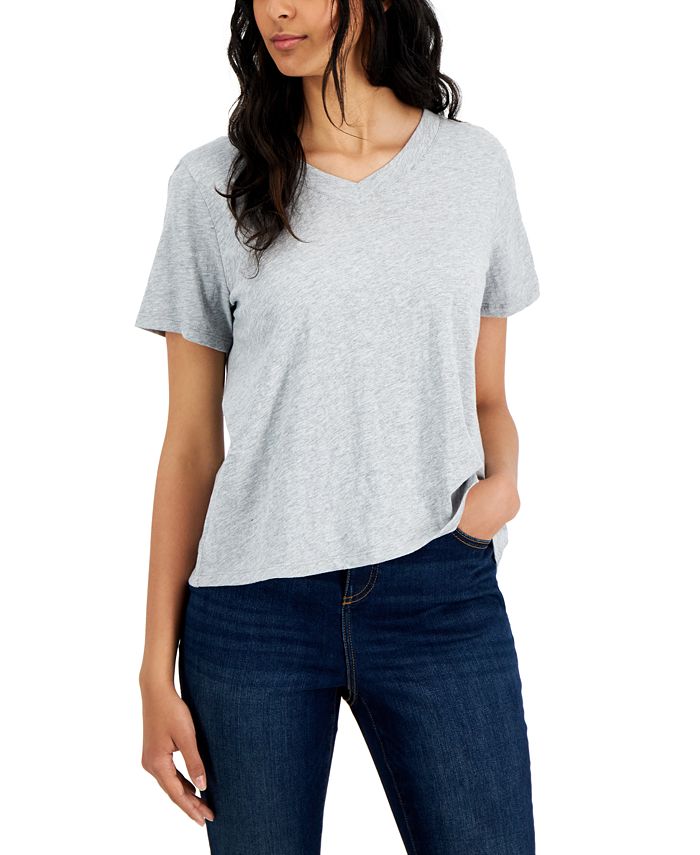 Eileen Fisher Women's V Neck Short Sleeve T-Shirt Gray Size Large