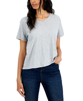 Eileen Fisher Women's V Neck Short Sleeve T-Shirt Gray Size Large
