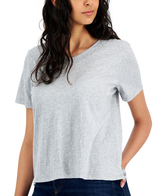 Eileen Fisher Women's V Neck Short Sleeve T-Shirt Gray Size Large