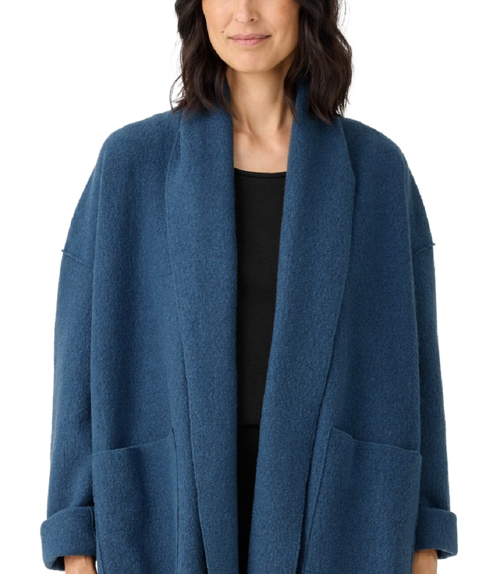 Eileen Fisher Women's Open Front Boiled Wool Jacket Blue Size Large