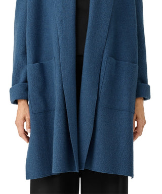 Eileen Fisher Women's Open Front Boiled Wool Jacket Blue Size Large