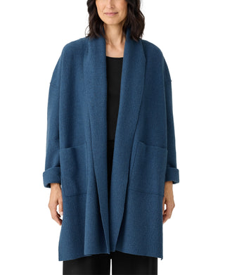 Eileen Fisher Women's Open Front Boiled Wool Jacket Blue Size Large
