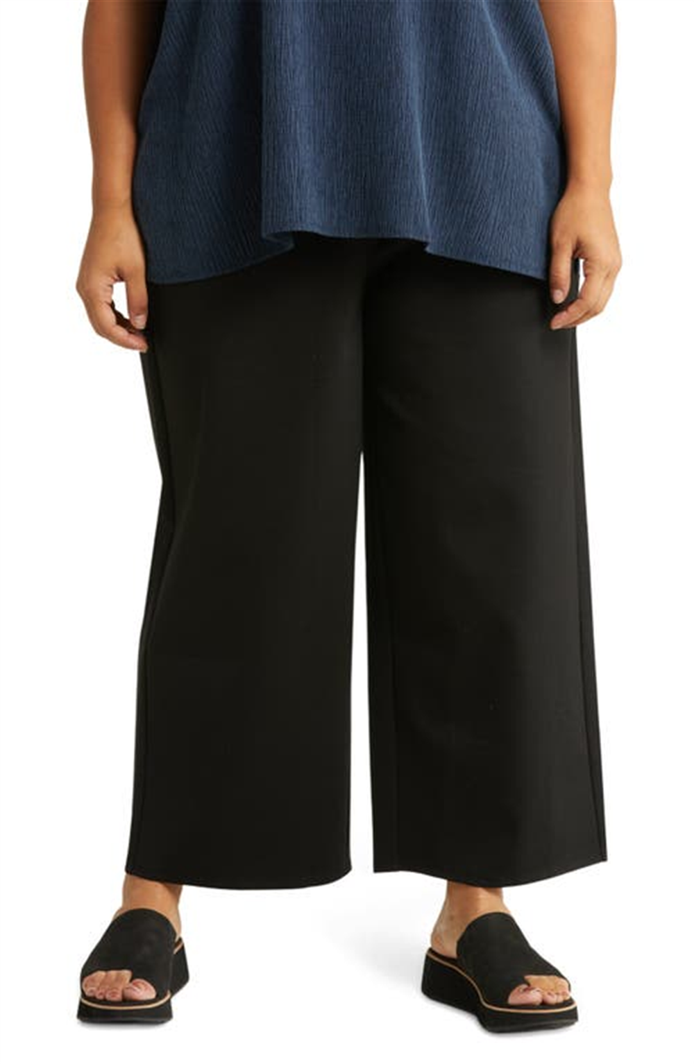 Eileen Fisher High Waist Wide Leg Crop Pants In Black Size 2X