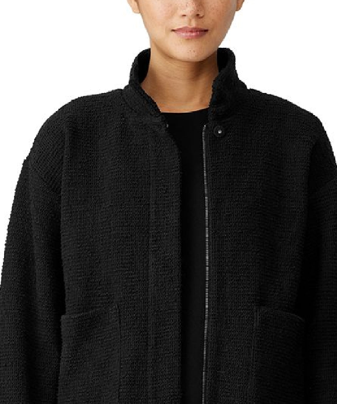 Eileen Fisher Women's Stand Collar Bouclé Jacket Black Size X-Small