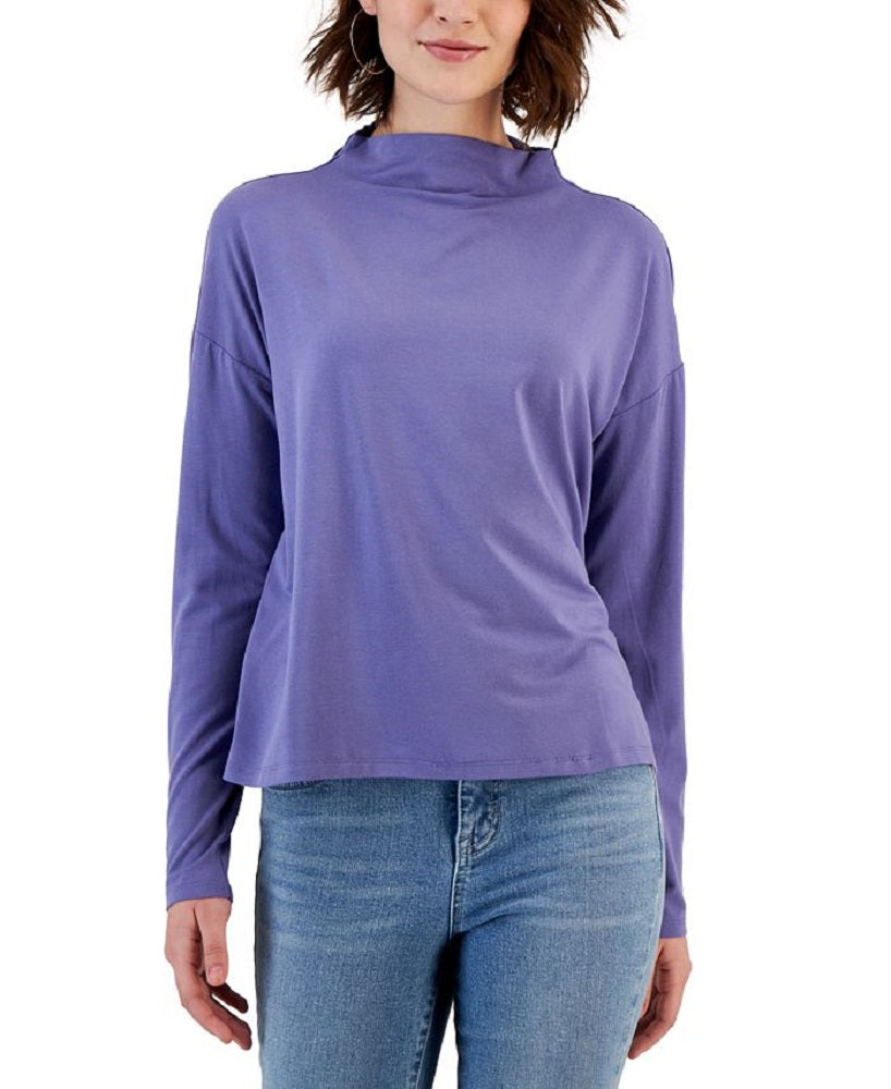 Eileen Fisher Women's Funnel Neck Long Sleeve Boxy Top Purple Size Large