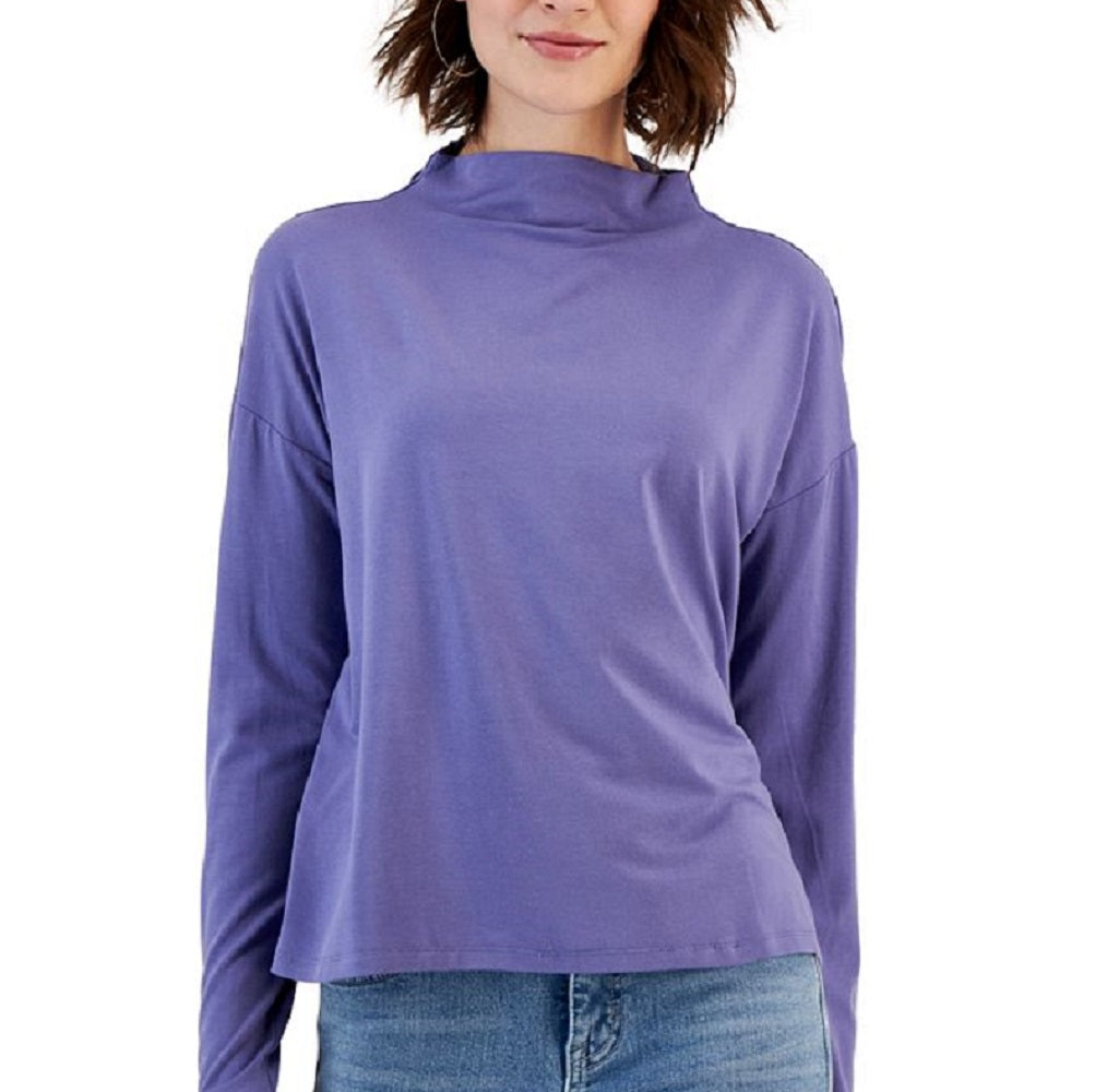 Eileen Fisher Women's Funnel Neck Long Sleeve Boxy Top Purple Size Large