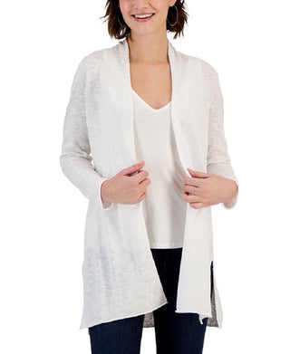 Eileen Fisher Women's Organic Open Front Long Cardigan White Size Large