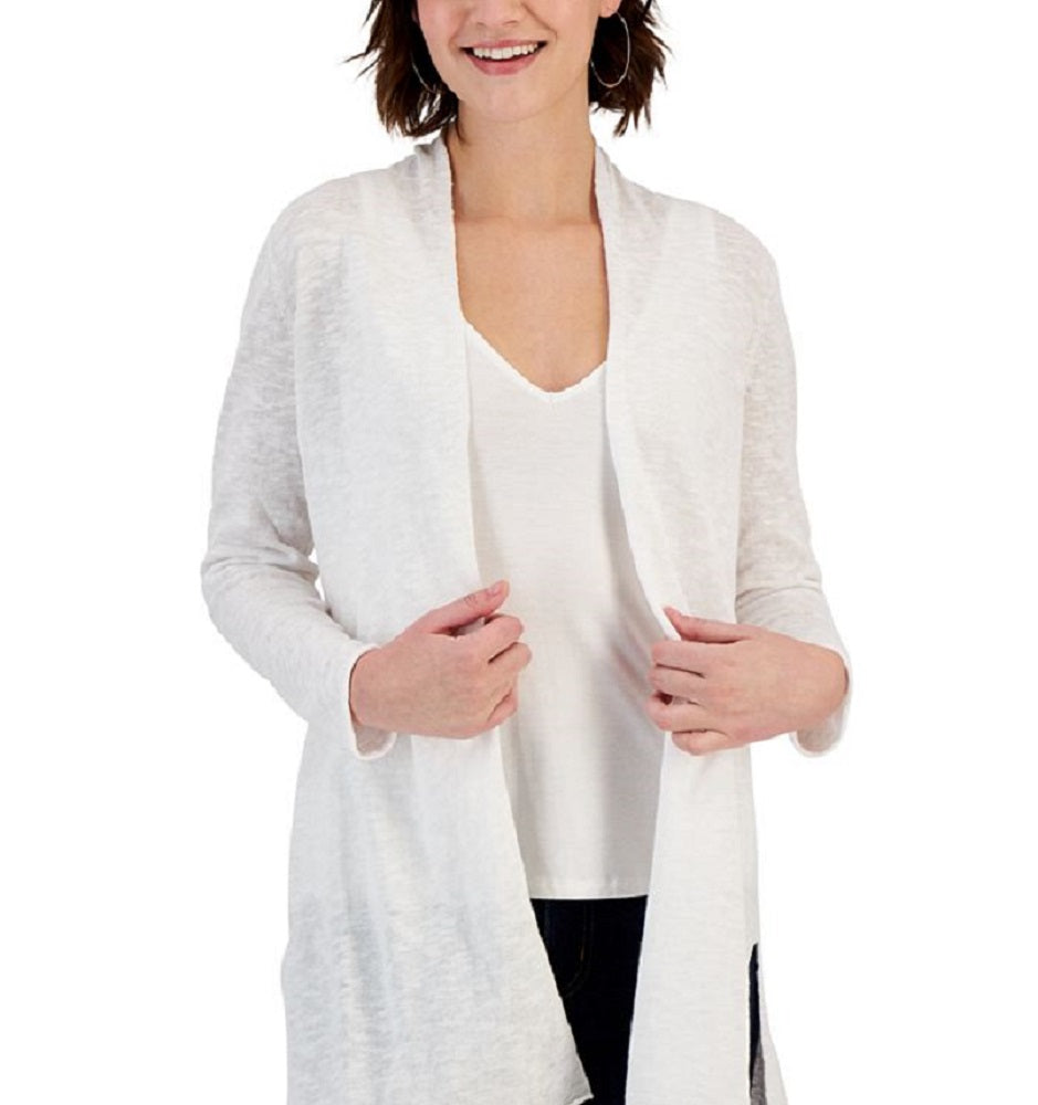 Eileen Fisher Women's Organic Open Front Long Cardigan White Size Large