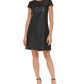 Kensie Women's Lace Trim Faux Leather Shift Dress Black Size 10