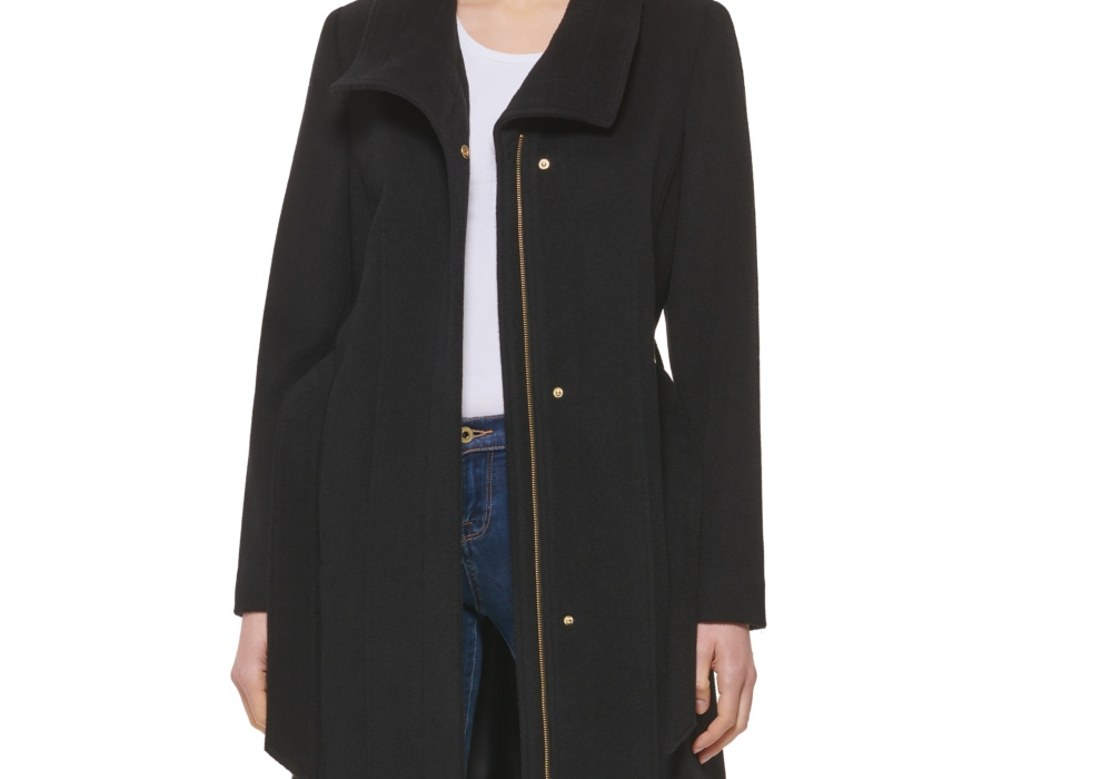 Cole Haan Signature Slick Belted Wool Blend Faux Wrap Coat in Black Size 10