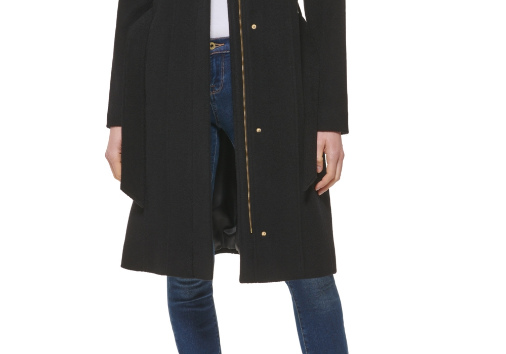 Cole Haan Signature Slick Belted Wool Blend Faux Wrap Coat in Black Size 10