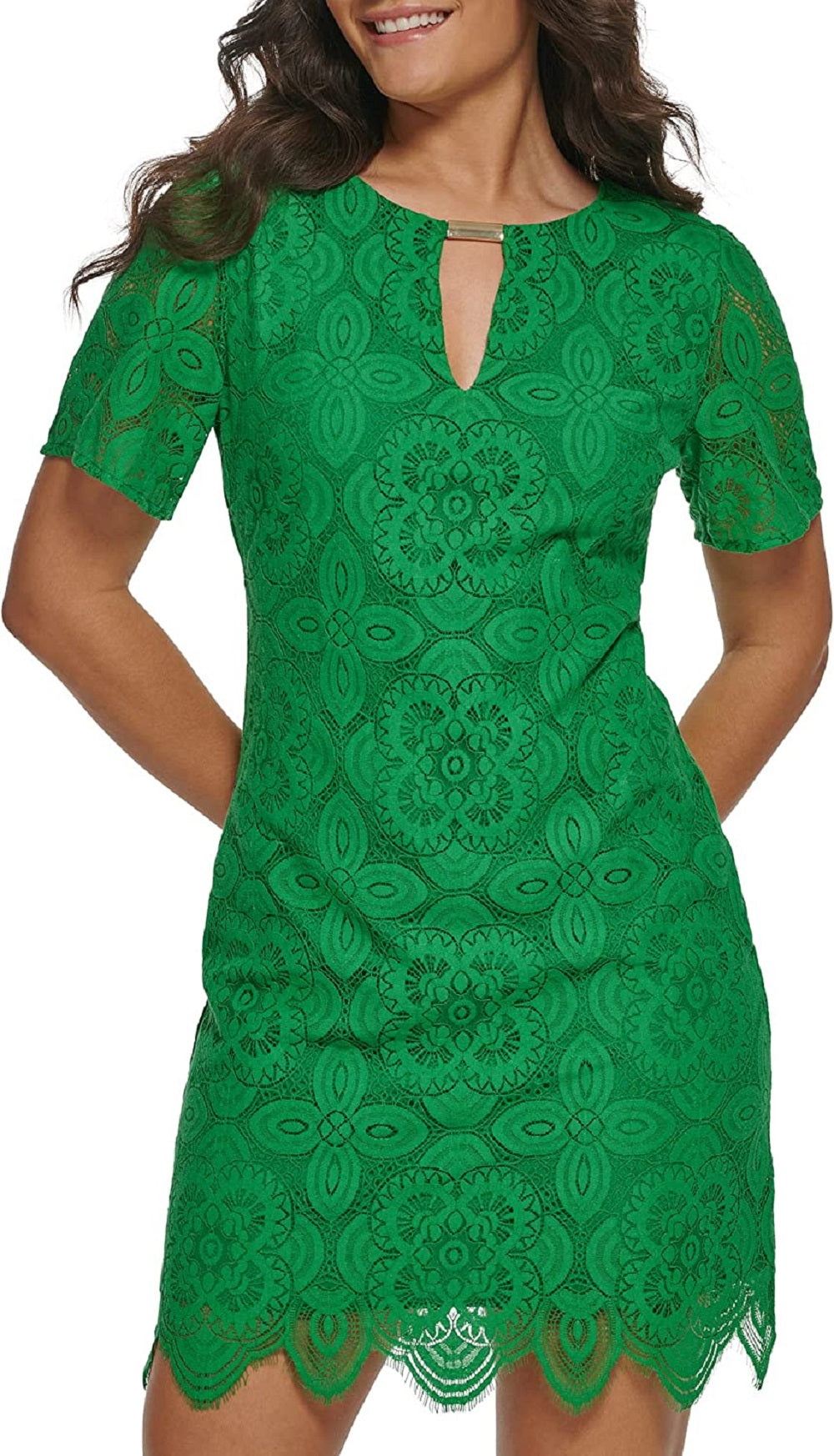Kensie Women's Lace Shift Dress Green Size 6