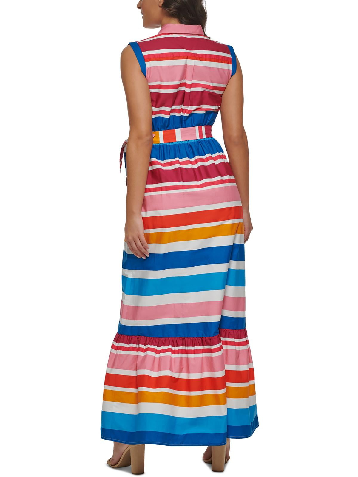 kensie Women's Striped Cotton Sleeveless Maxi Dress Blue Size 16