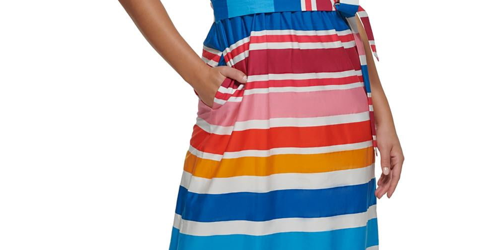kensie Women's Striped Cotton Sleeveless Maxi Dress Blue Size 16