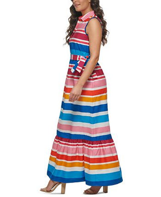 Kensie Women's Striped Cotton Sleeveless Maxi Dress Pink Size 10