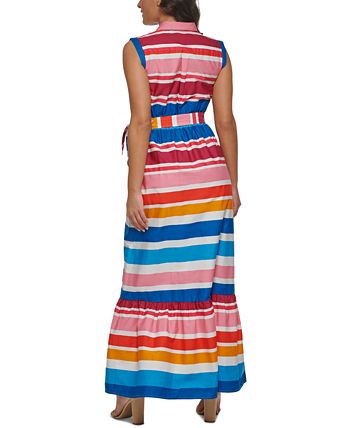 Kensie Women's Striped Cotton Sleeveless Maxi Dress Pink Size 8