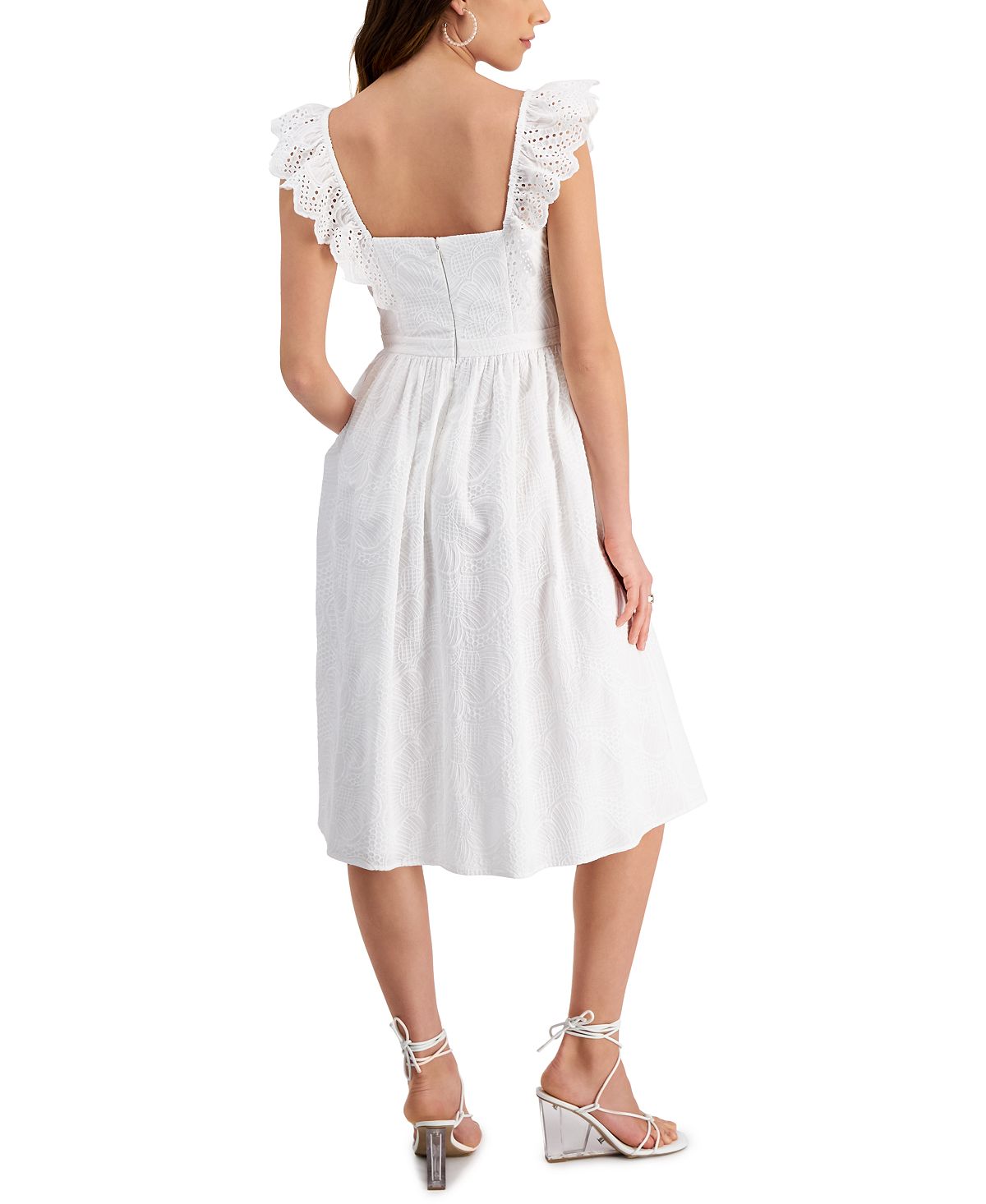 Kensie Women's Embroidered Flutter Sleeve Midi Dress White Size 8