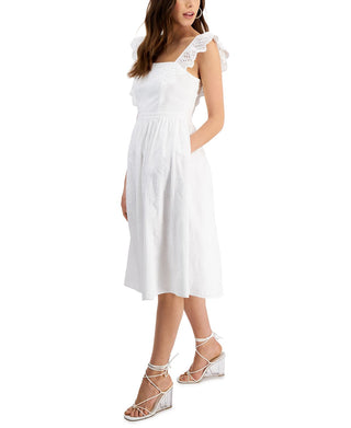 Kensie Women's Embroidered Flutter Sleeve Midi Dress White Size 8