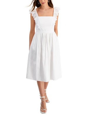 Kensie Women's Embroidered Flutter Sleeve Midi Dress White Size 8