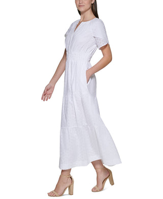 Kensie Women's Eyelet Embroidered Tiered Dress White Size 4