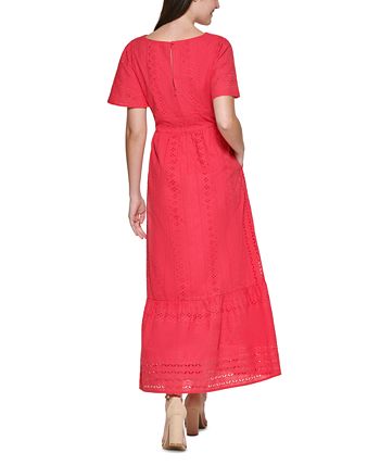 Kensie Women's Eyelet Maxi Dress Pink Size 6