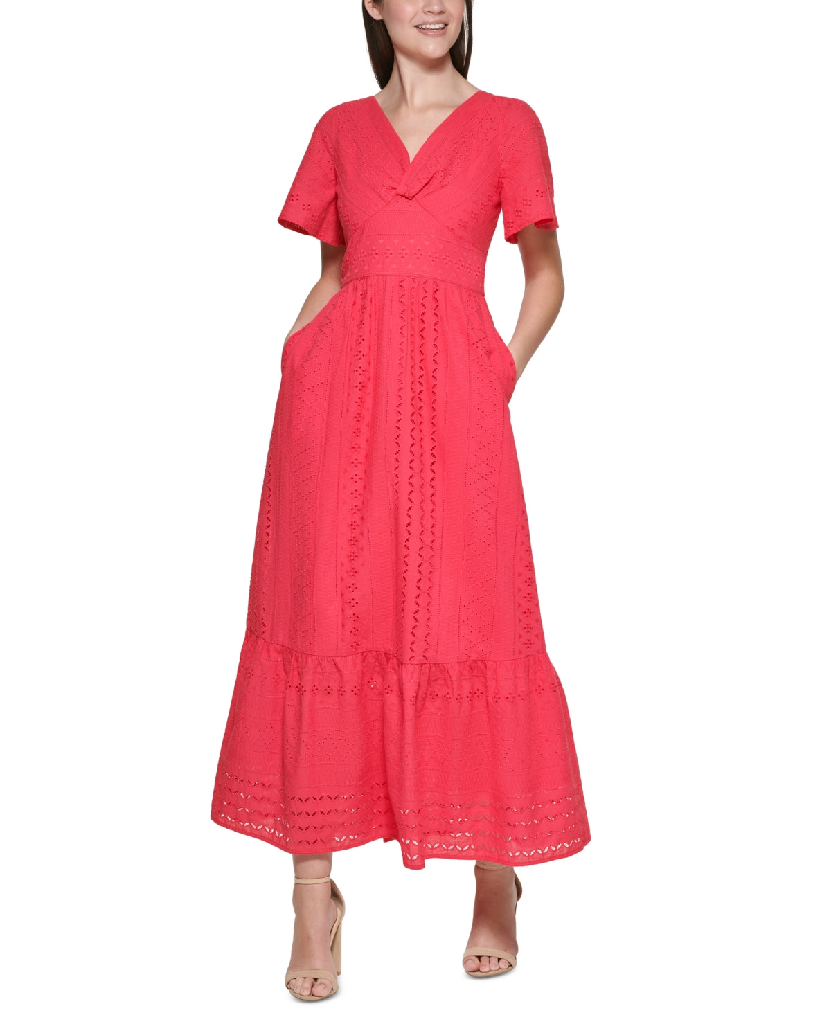 Kensie Women's Eyelet Maxi Dress Pink Size 6