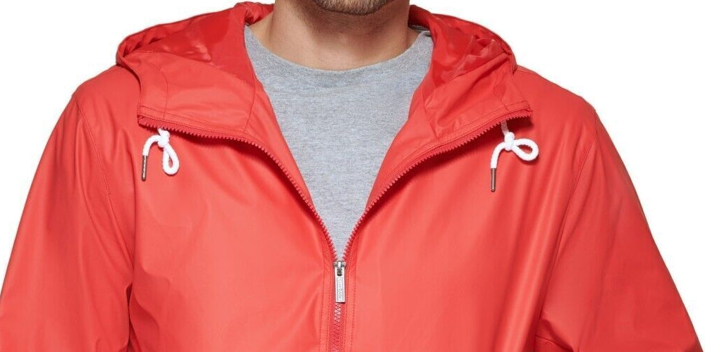 Club Room Men's Rubberized Lightweight Hooded Rain Jacket Red Size Medium