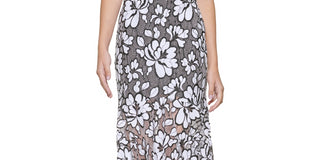 kensie Women's Illusion Floral Print Handkerchief Hem Midi Dress Black Size 10