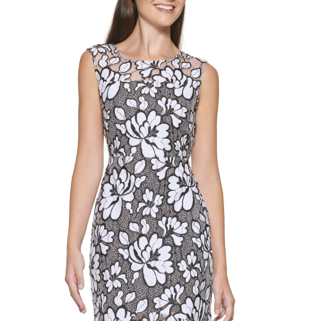 Kensie Women's Illusion Floral Print Handkerchief Hem Midi Dress Black Size 8