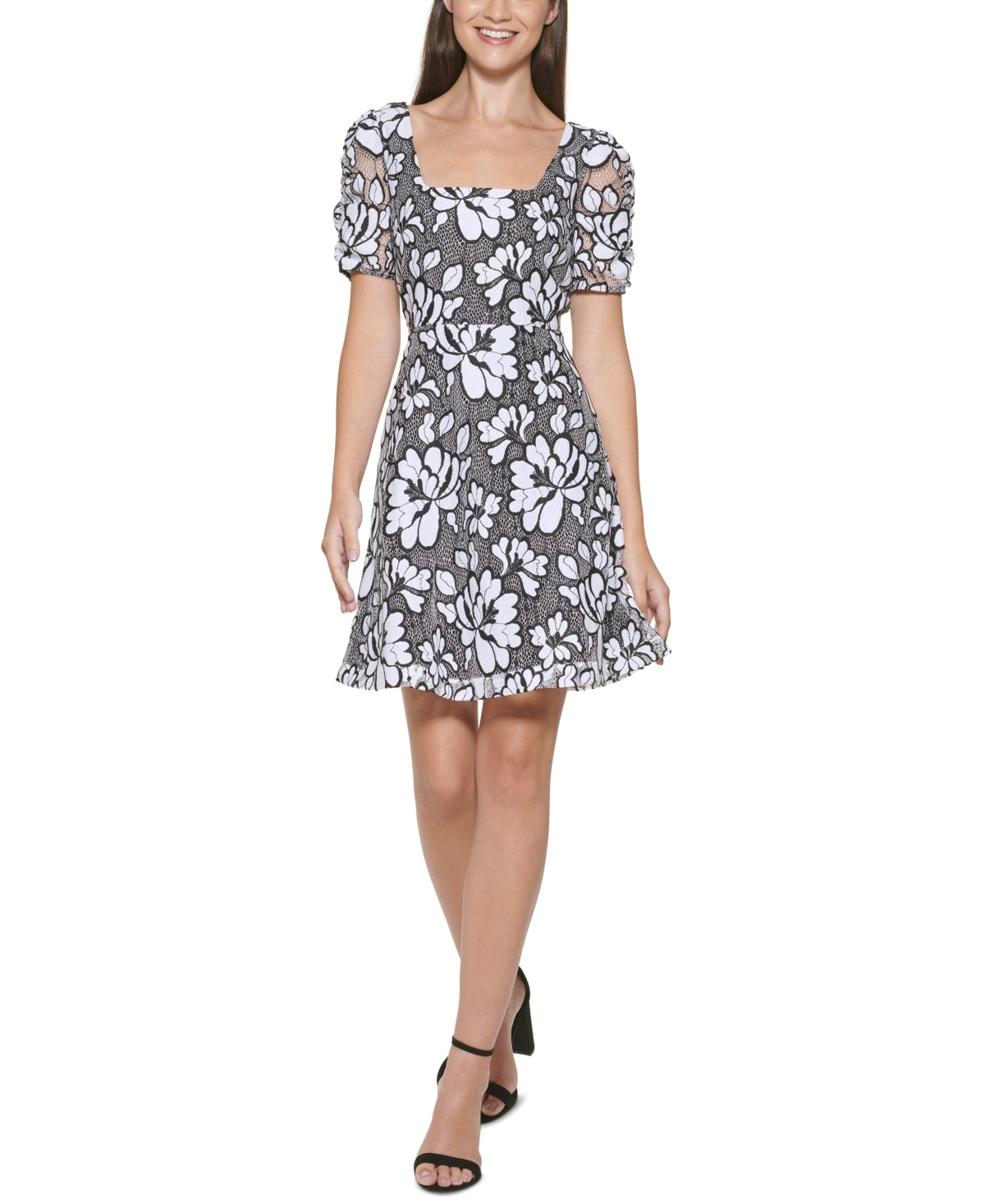 Kensie Women's Floral Lace A Line Dress Black Size 8