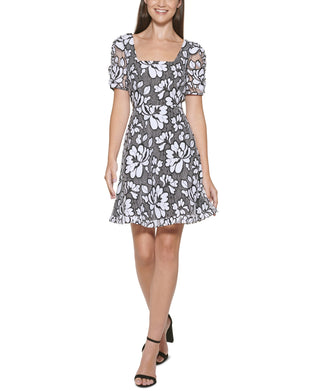 Kensie Women's Floral Lace A Line Dress Black Size 8