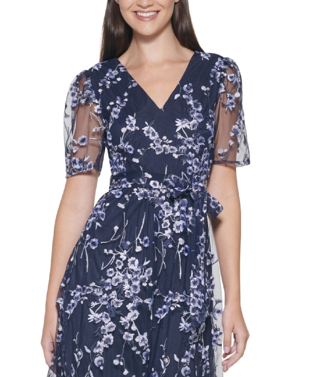 Kensie Women's Faux Wrap Embroidery Midi Dress Blue Size 6