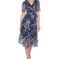 Kensie Women's Faux Wrap Embroidery Midi Dress Blue Size 6