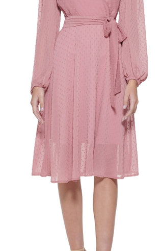 Kensie Women's Clip Dot Faux Wrap Dress Pink Size 6