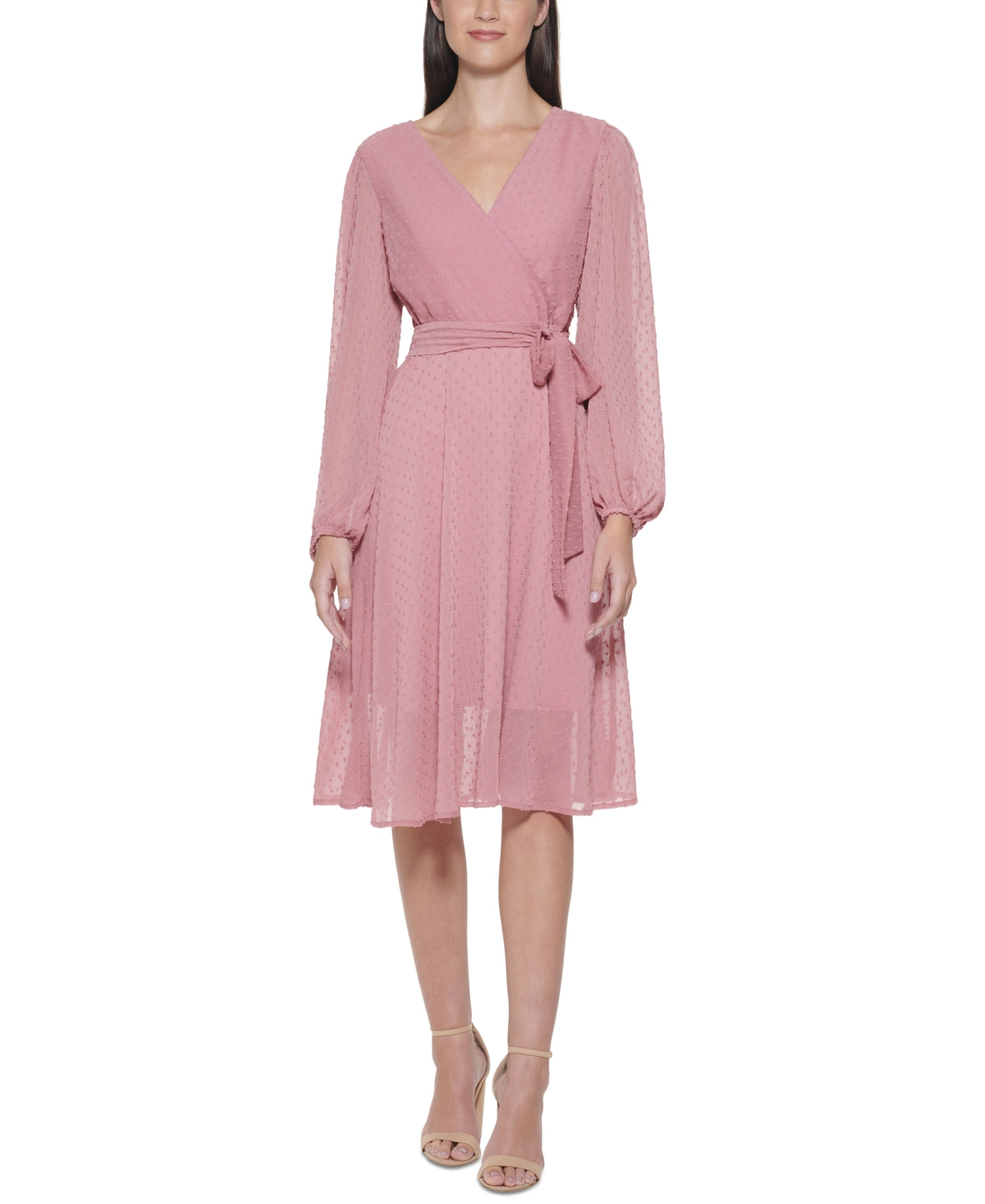 Kensie Women's Clip Dot Faux Wrap Dress Pink Size 6