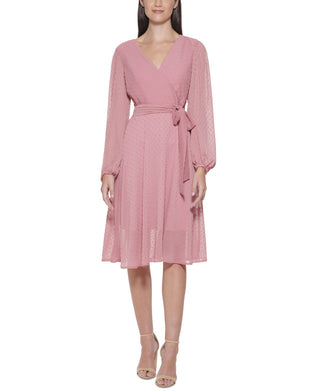 Kensie Women's Clip Dot Faux Wrap Dress Pink Size 6